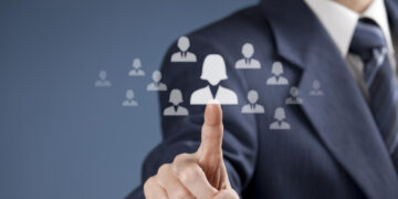 Human resources officer realize gender equality by choosing woman employee. CRM, data mining and gender equality quotes concept also.